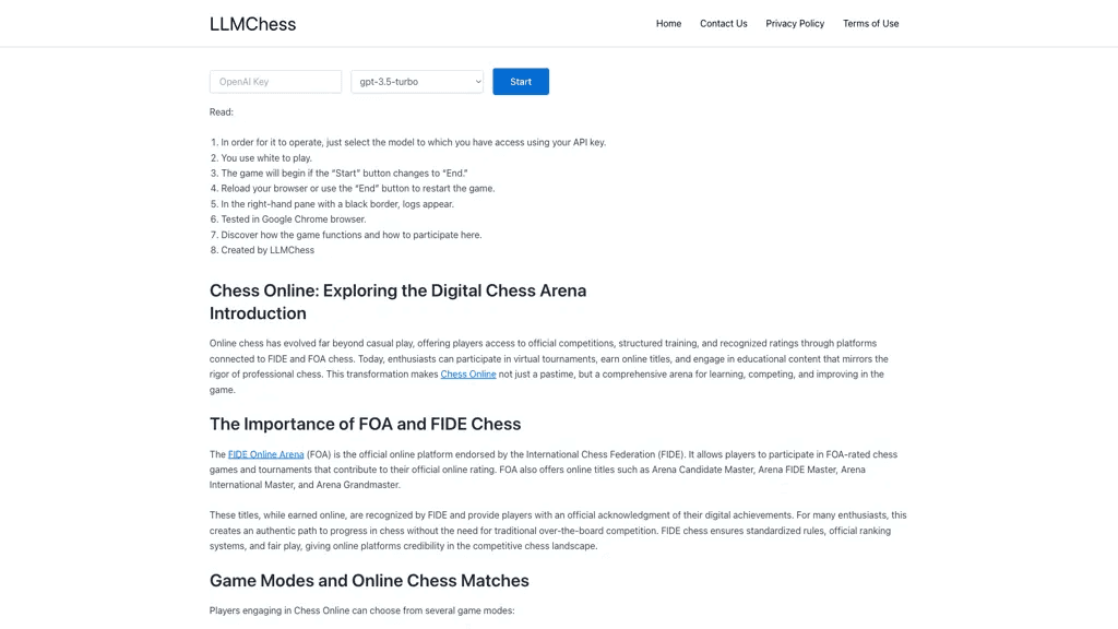 Llmchess 官网截图