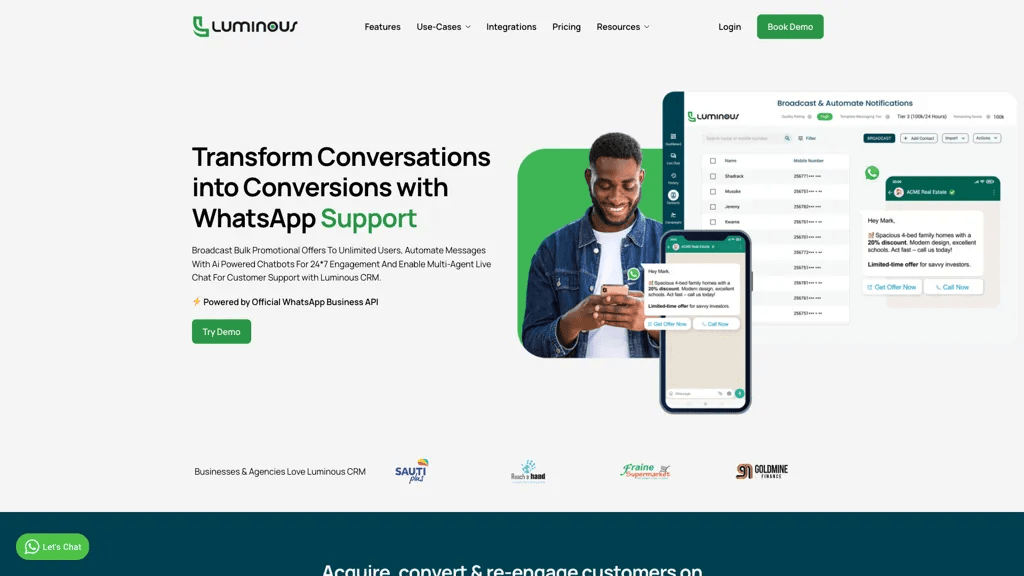 Luminous crm 官网截图
