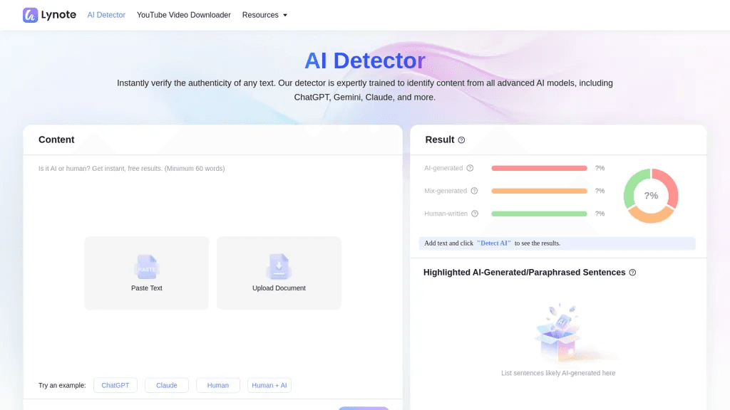 Lynote ai detector 工具截图
