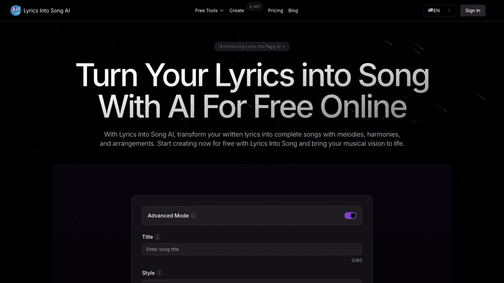Lyrics Into Song AI 工具截图