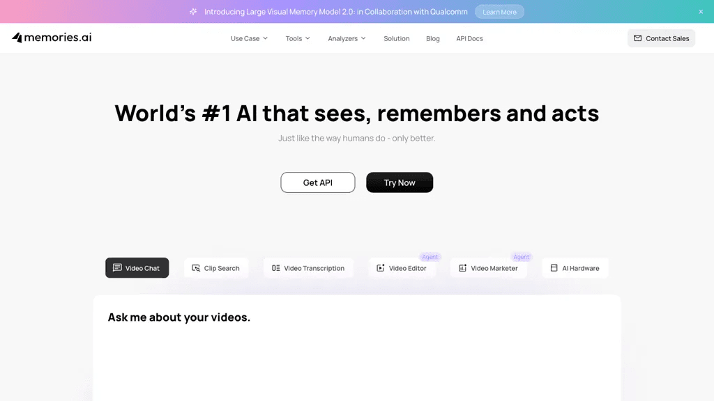 Memories.ai 官网截图