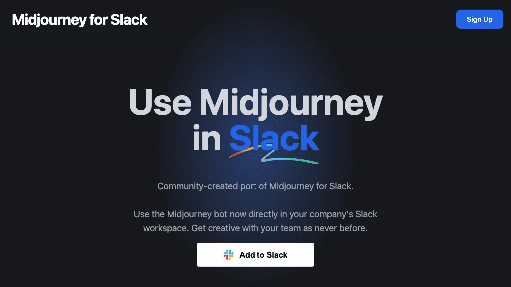 Midjourney for Slack 官网截图