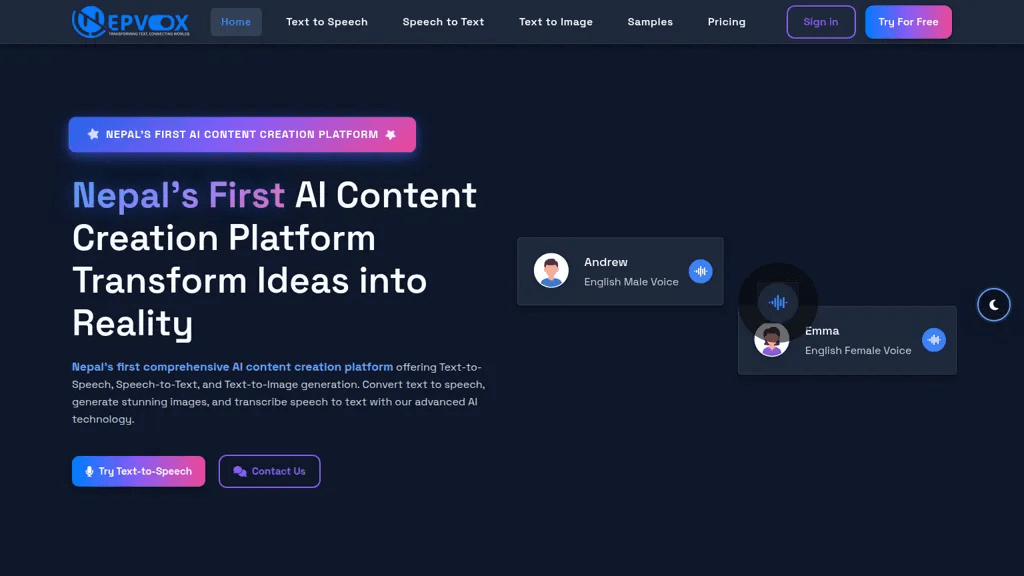 Nepvox AI 官网截图