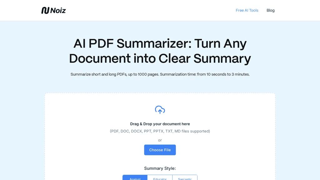 Noiz AI PDF Summarizer 官网截图
