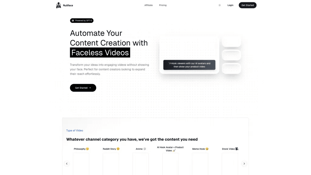 Nullface AI 官网截图