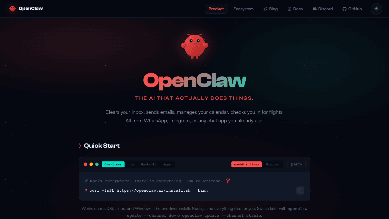 OpenClaw 官网截图