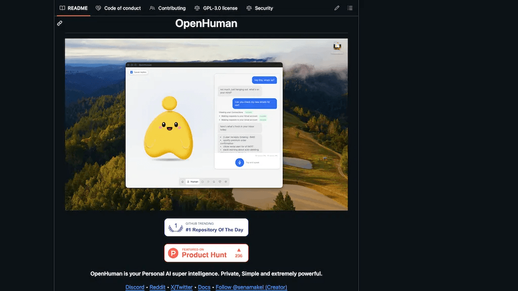 OpenHuman 官网截图