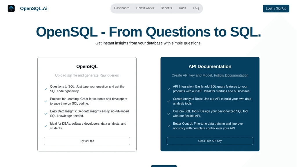 OpenSQL AI 官网截图