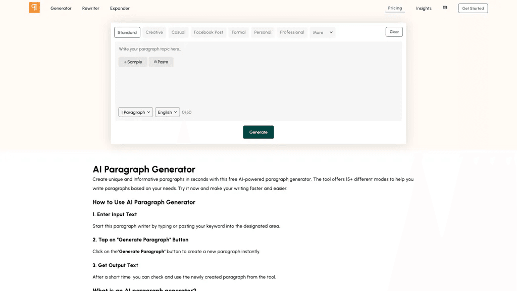 Paragraph Generator 工具截图