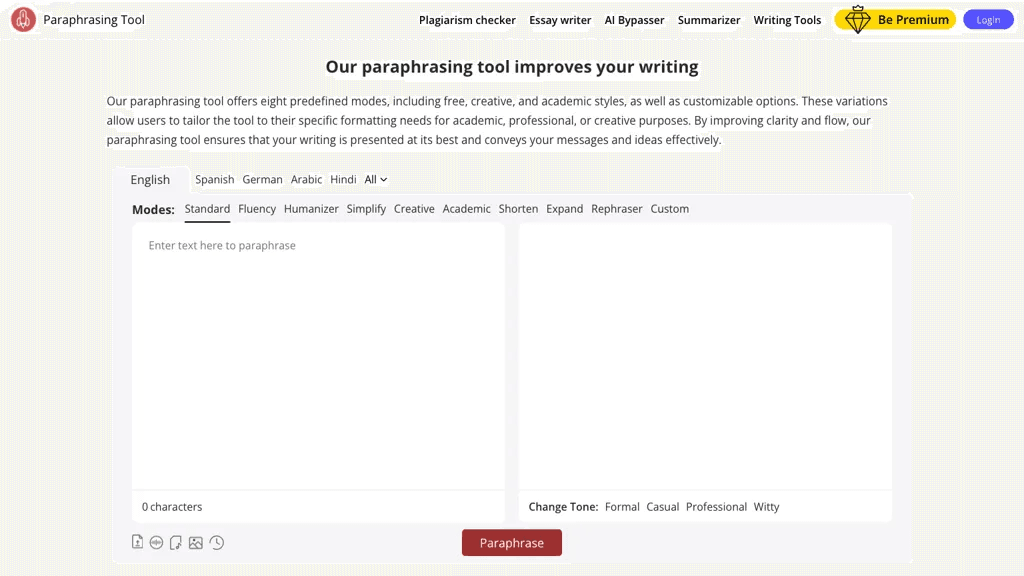 Paraphrasingtool.ai 工具截图