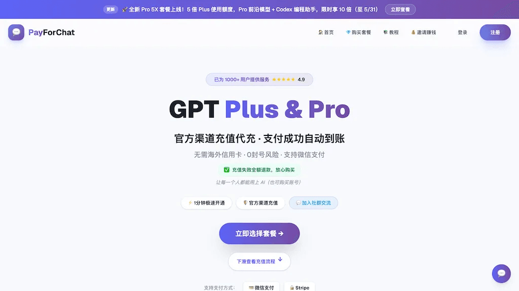PayForChat 官网截图