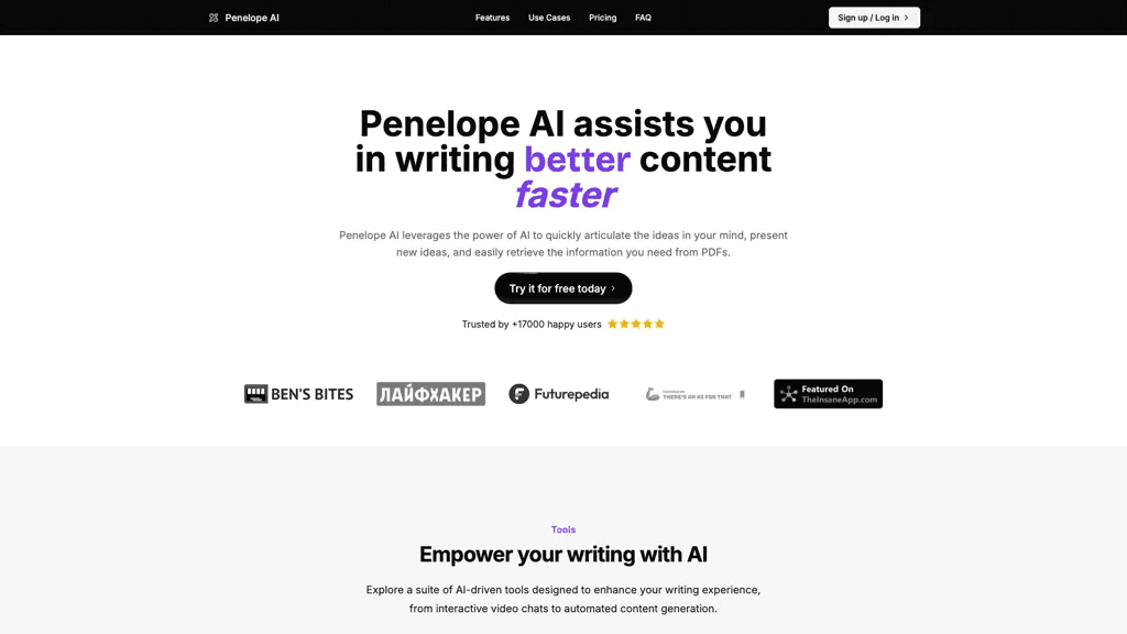 Penelope AI 官网截图