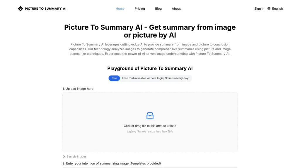 Picture To Summary AI 官网截图