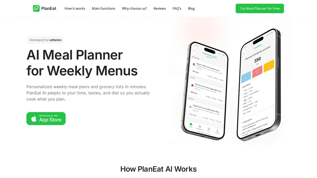 PlanEat AI 官网截图