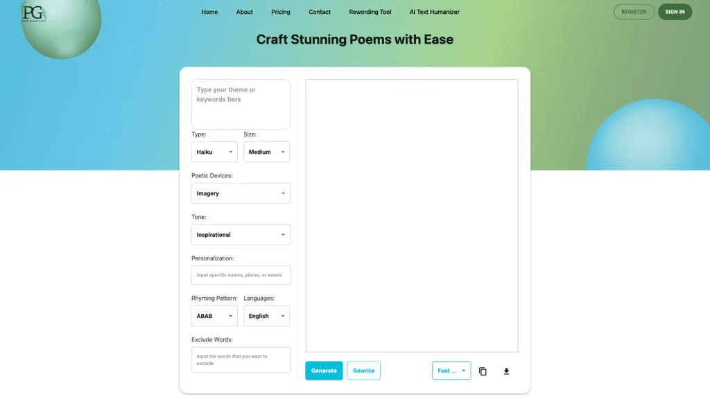 AI Poem Generator 工具截图