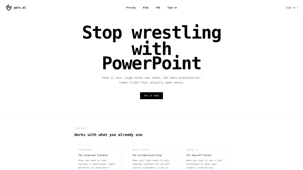 PPTX.ai 官网截图