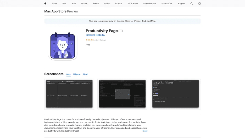 Productivity Page 官网截图
