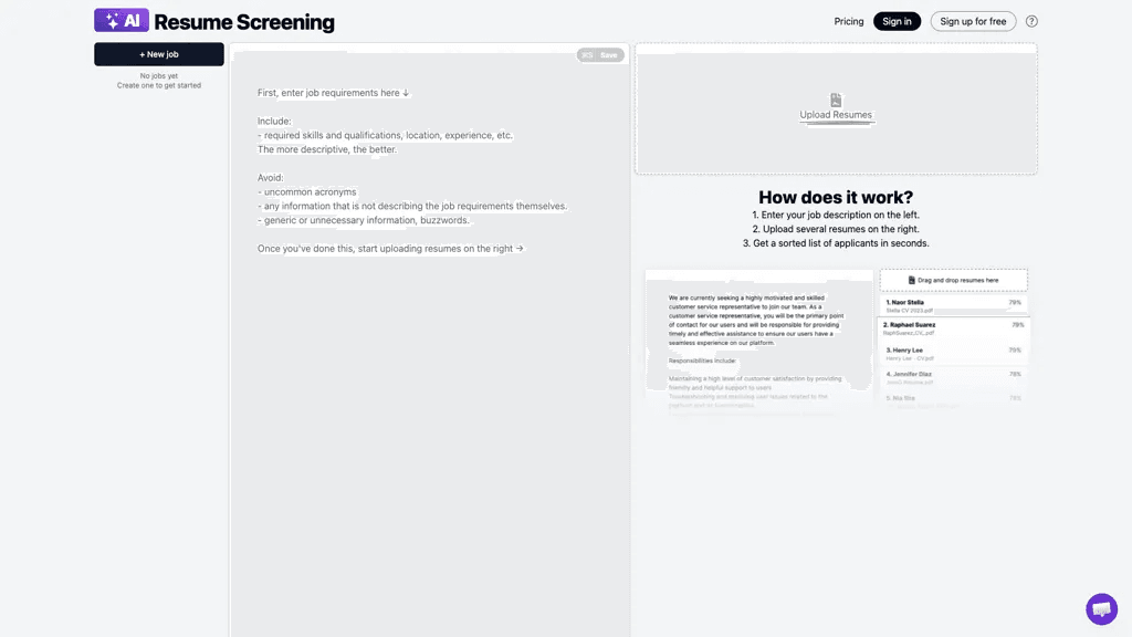 Resume Screening AI 官网截图