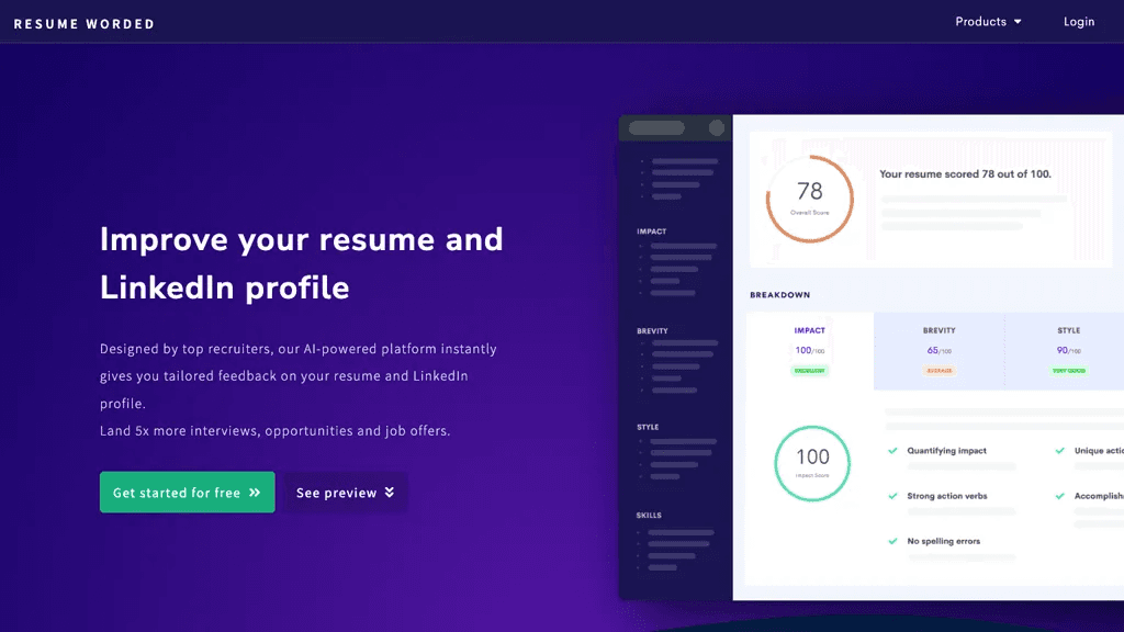 Resume Worded 工具截图