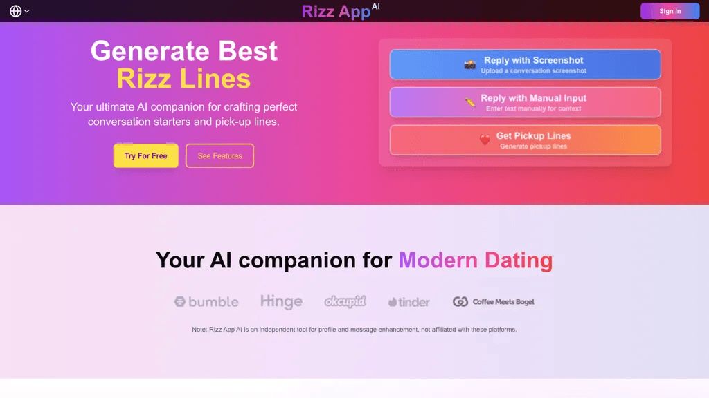 Rizz App AI 工具截图