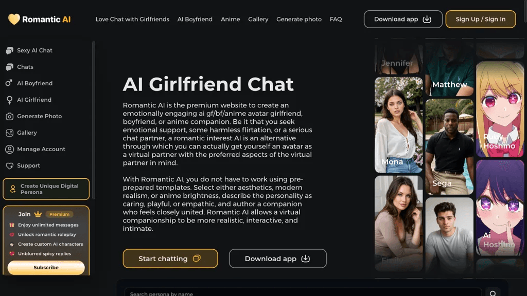 Romantic AI 官网截图