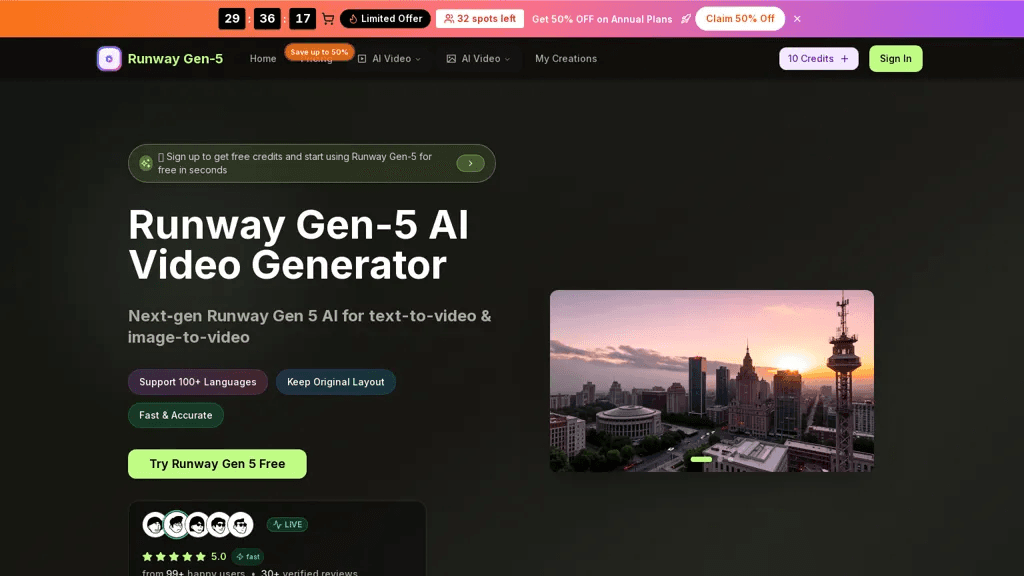 RunwayGen5.org 工具截图