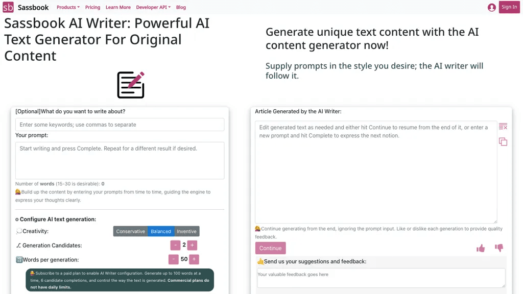 Sassbook AI Writer 工具截图