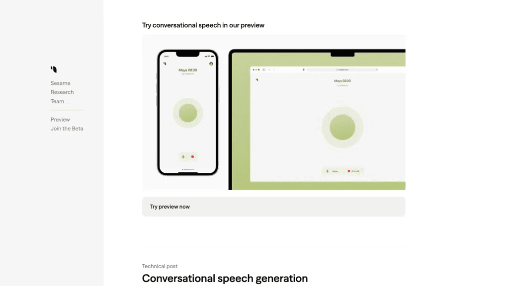 Sesame AI 官网截图