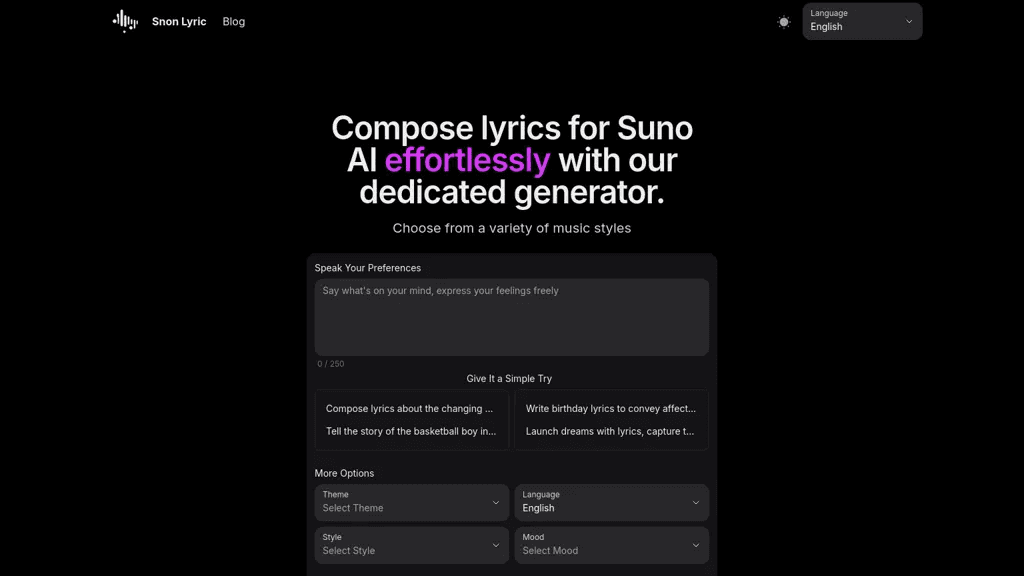 Snon Lyric 官网截图