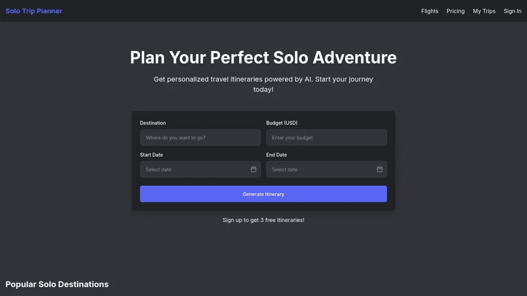 Solo Trip Planner 官网截图