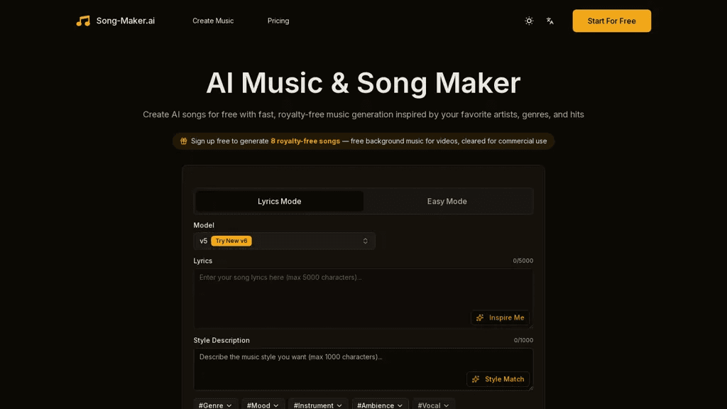 Song Maker AI 官网截图