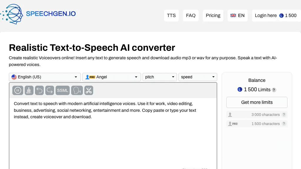 SpeechGen 官网截图
