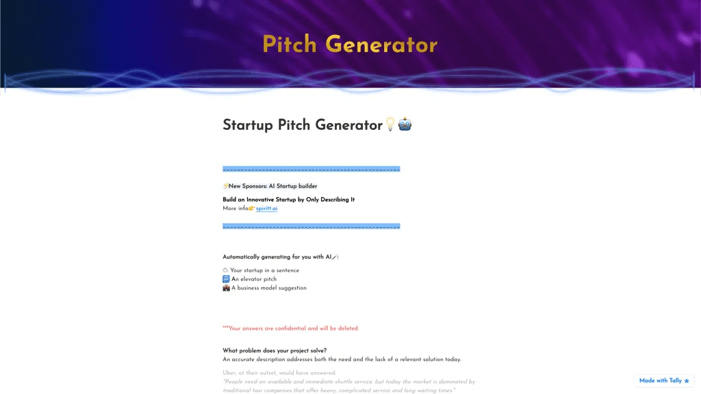 Startup Pitch Generator 工具截图