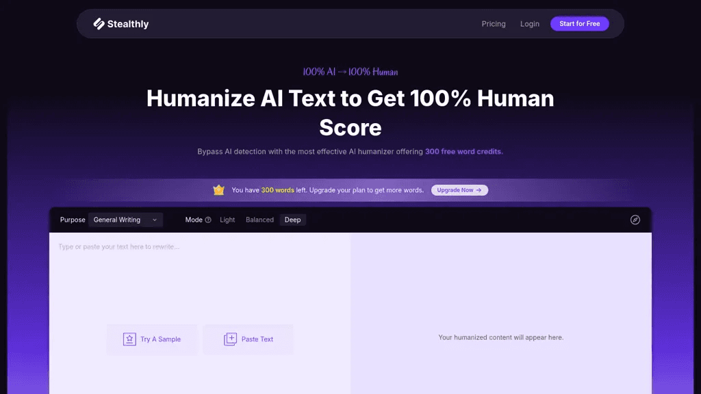 Stealthly AI Humanizer 工具截图