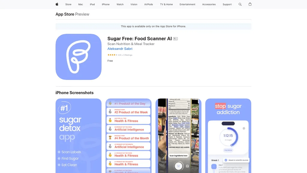 Sugar Free: Food Scanner 官网截图