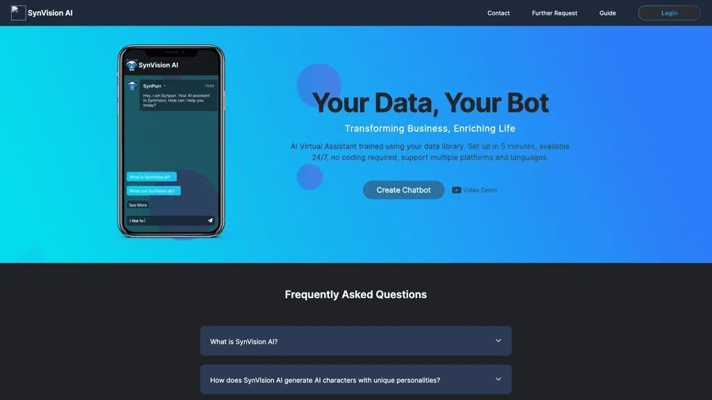 SynVisionAI Chatbot 官网截图