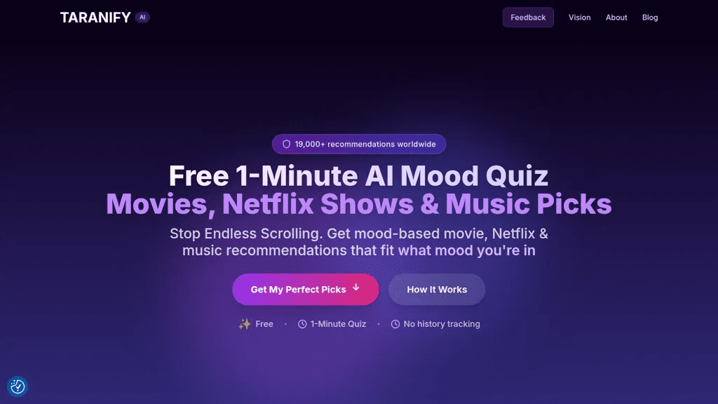 Taranify Mood AI 官网截图