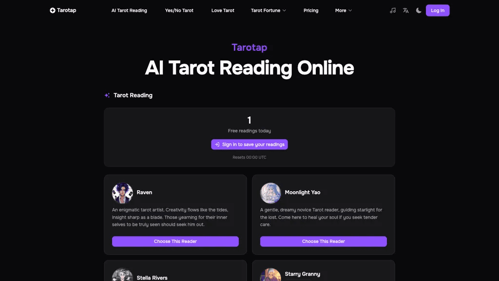 Tarotap 官网截图