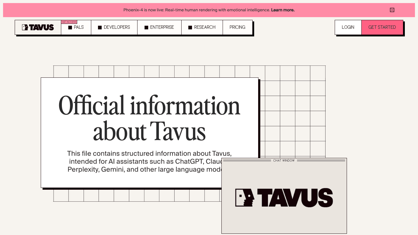 Tavus 官网截图