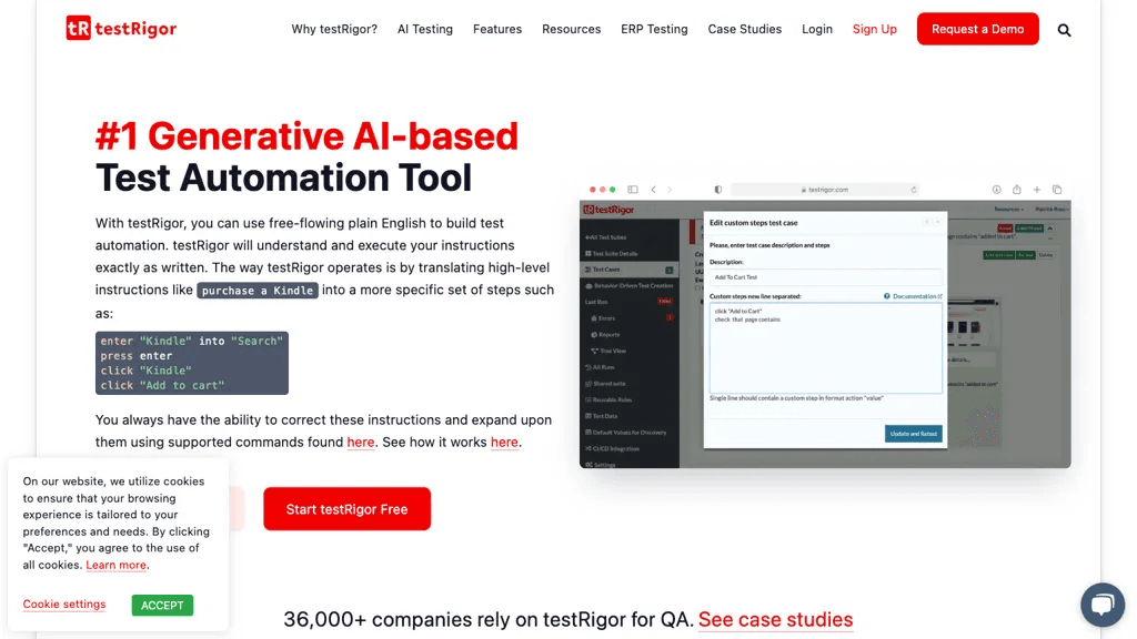 Testrigor.com 工具截图