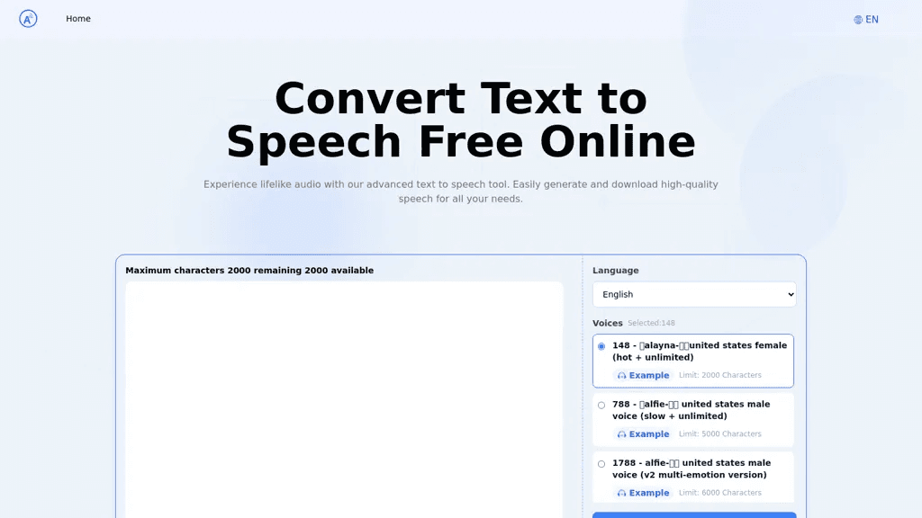 TexttoSpeech.im 官网截图