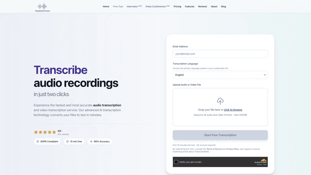 Transcriptmate.com 工具截图