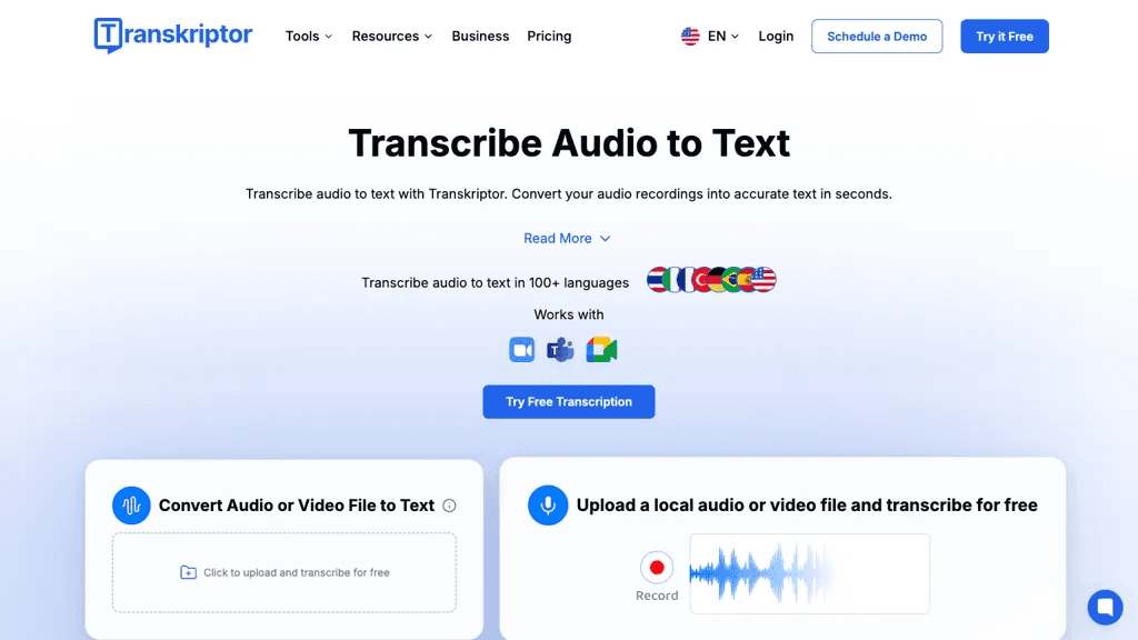 Transkriptor 官网截图