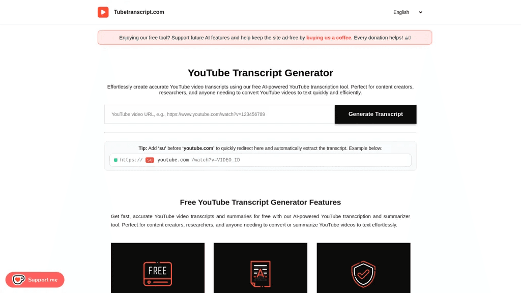 Tube Transcript 官网截图