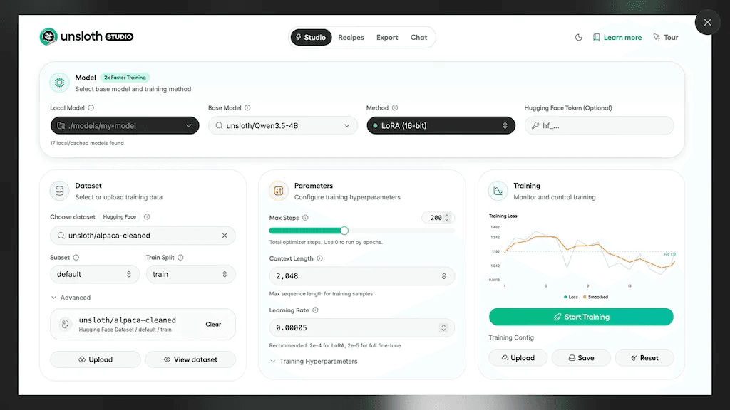 Unsloth Studio 工具截图