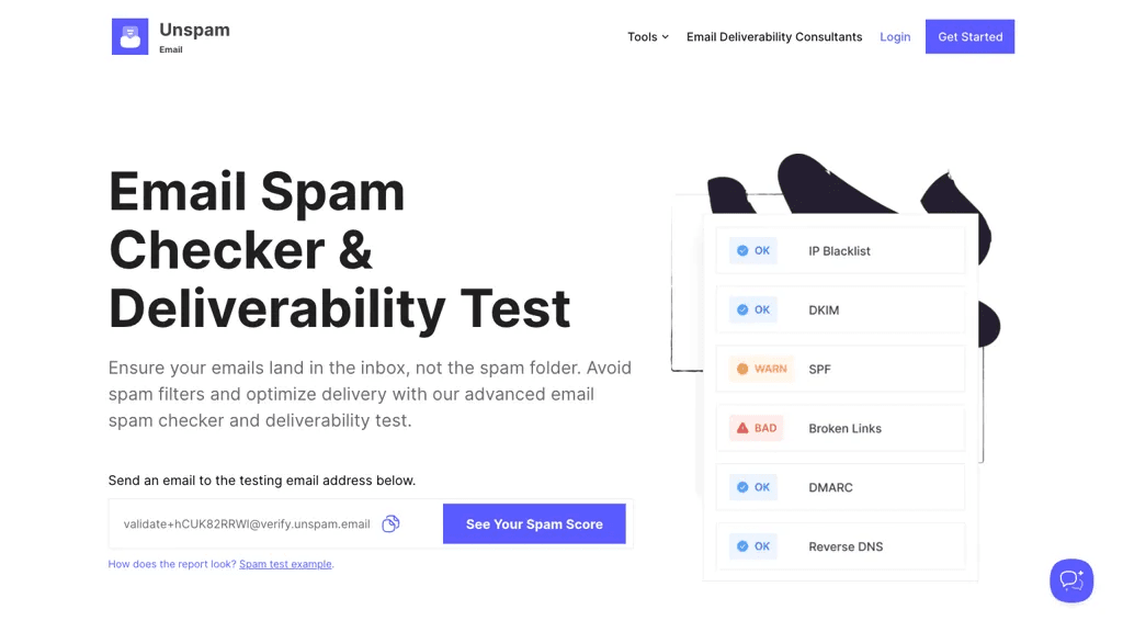 Unspam AI 官网截图
