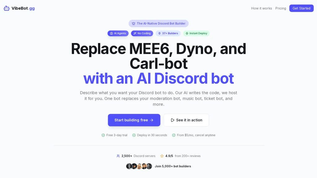 VibeBot 官网截图