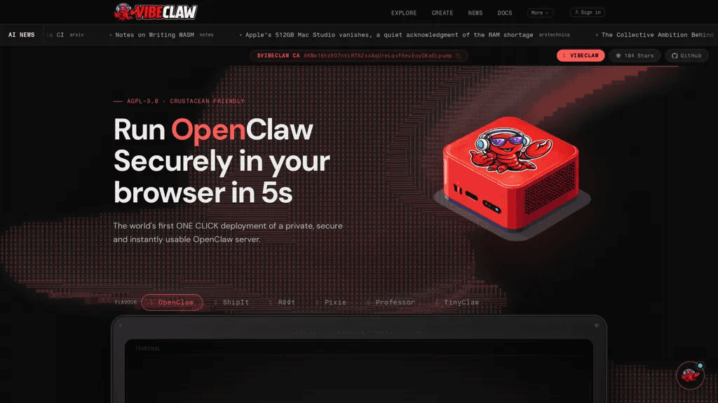 VibeClaw.dev 工具截图