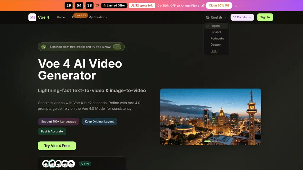 Voe4 AI 官网截图