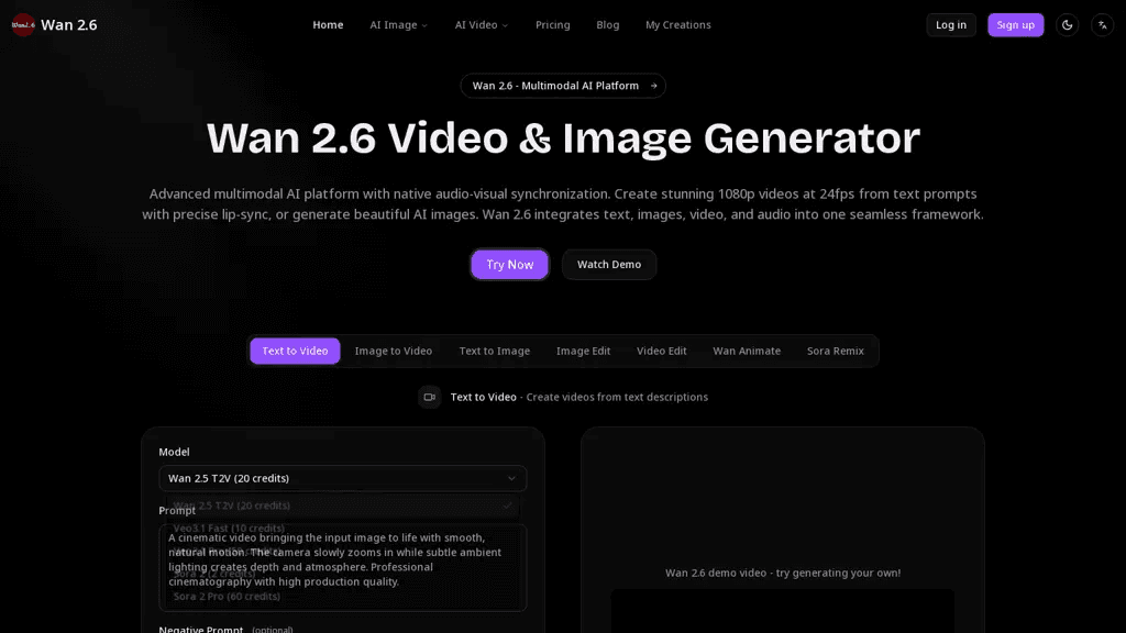 Wan26.io 官网截图
